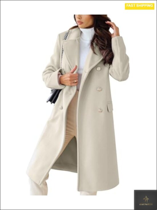 Jackets & Blazers - Vintage Double Breasted Long Wool Blend Pea Coat Overcoat with Lapel